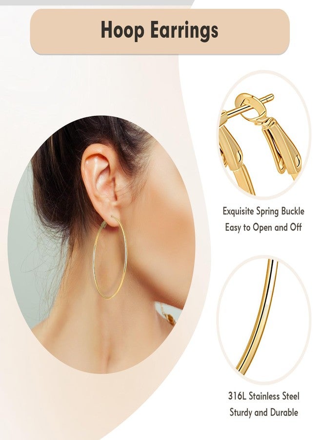 Tedux 5 Pairs Gold Hoop Earrings for Women, Hypoallergenic Gold Earrings for Women，Stainless Steel Earrings Set, 30/40/50/60/70mm - Image 3